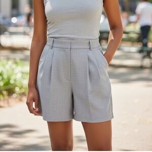 Abercrombie & Fitch Ultra High Rise Tailored Shorts Grey Pleated Size 18 34 NEW